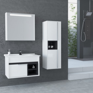 Aquanil Napoli 65 Cm Beyaz Lavabolu Banyo Dolabı - Antrasit / Beyaz