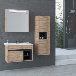 Aquanil Napoli 65 Cm Beyaz Lavabolu Banyo Dolabı - Antrasit / Dorado