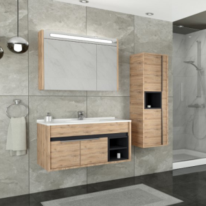 Aquanil Napoli 85 Cm Beyaz Lavabolu Banyo Dolabı - Antrasit / Dorado