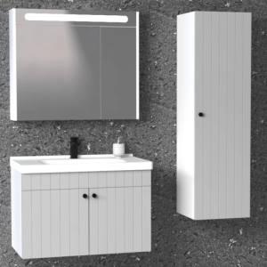 Aquanil Avien 80 Cm Beyaz Lavabolu Banyo Dolabı - Gri